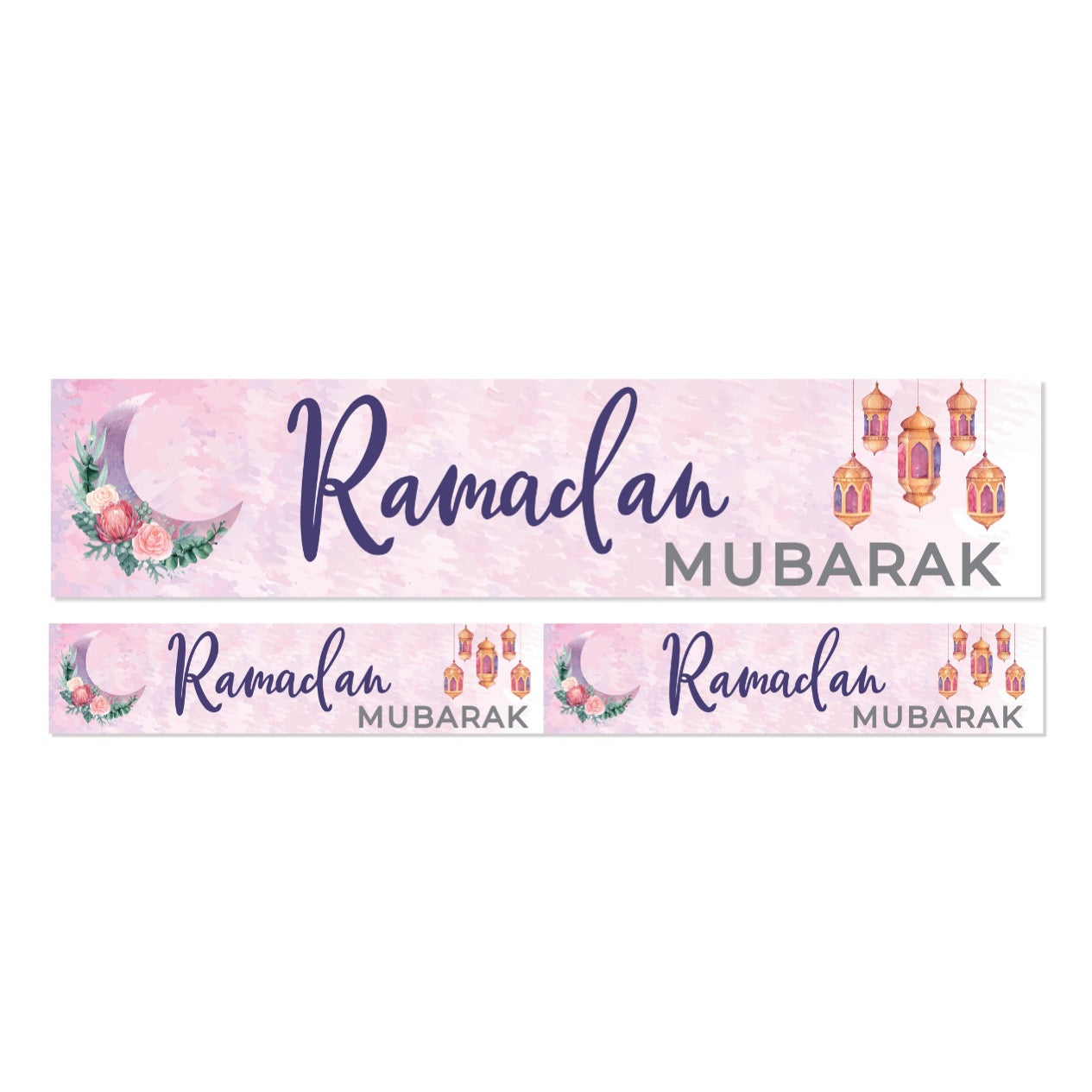 Crescent Ramadan Mubarak Double Banner | Watercolour