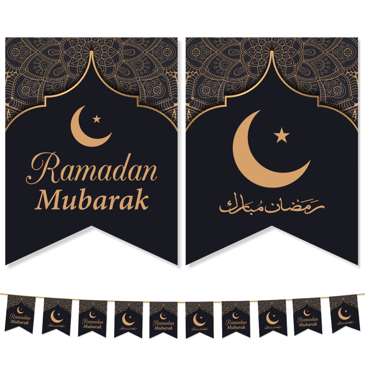 Dome Ramadan Mubarak Flags | Black & Gold