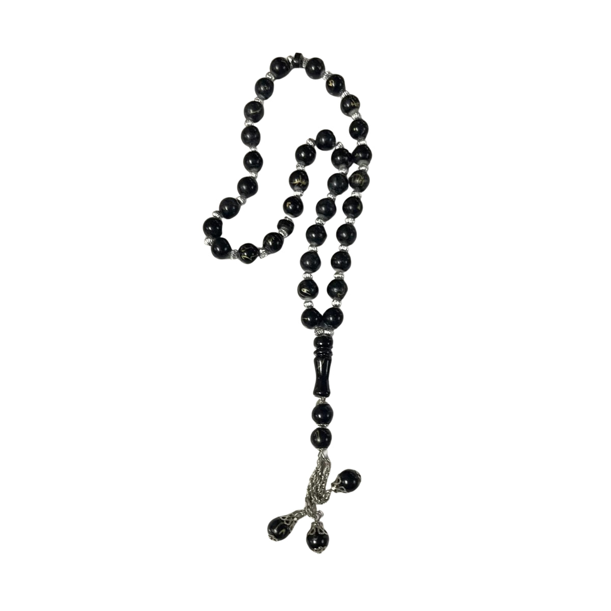 33 Beads | Premium Marble | Black & Silver
