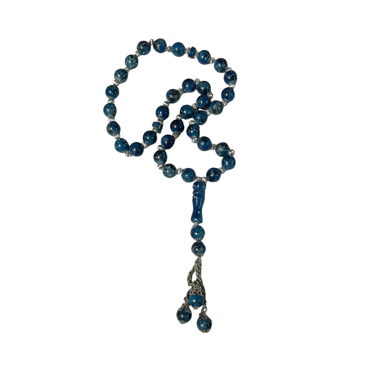 33 Beads | Premium Marble | Royal Blue & Silver