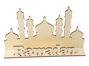 Carved Ramadan Mubarak Wooden Sign on Stand