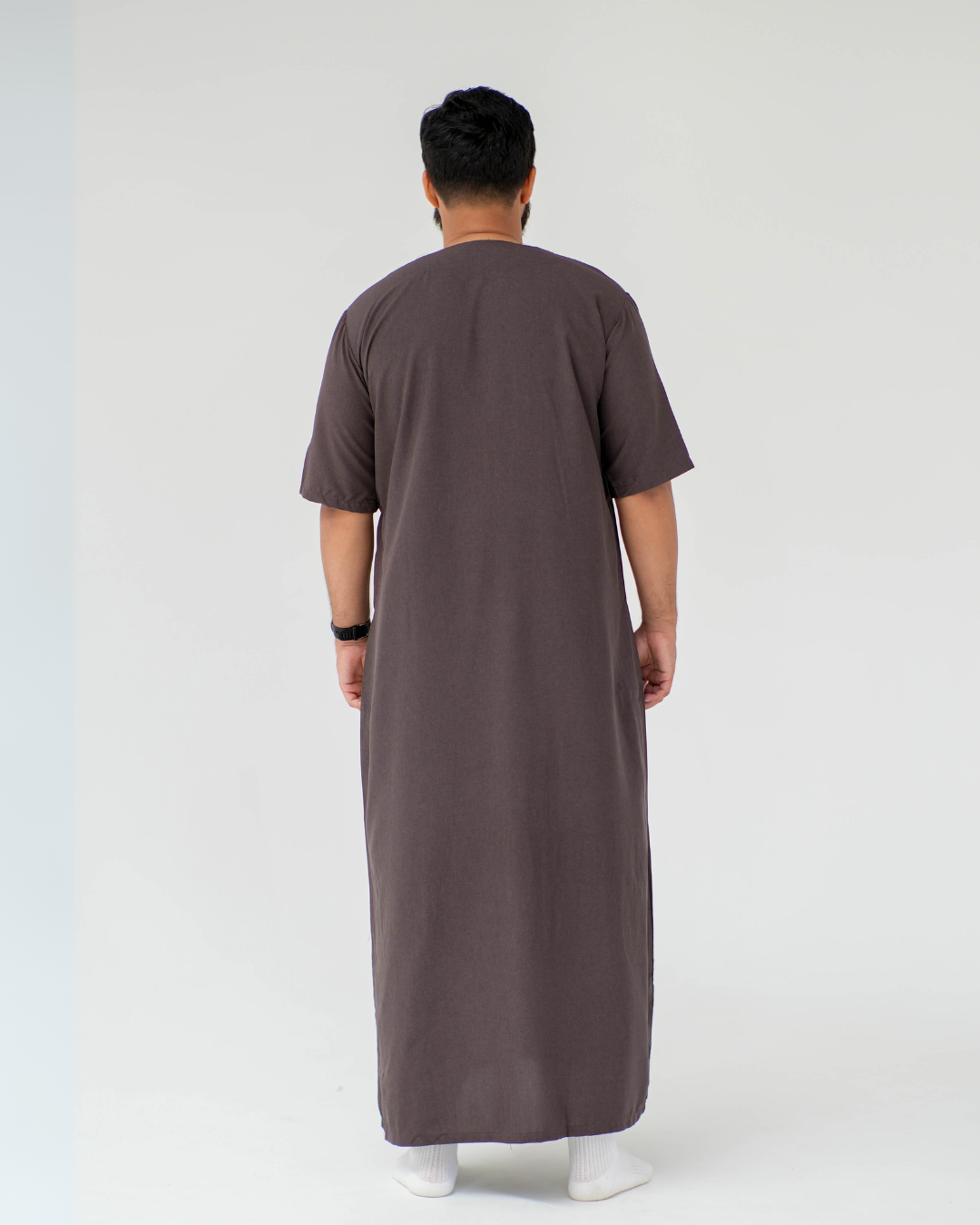 Linen Short Sleeve Thobe | Chocolate