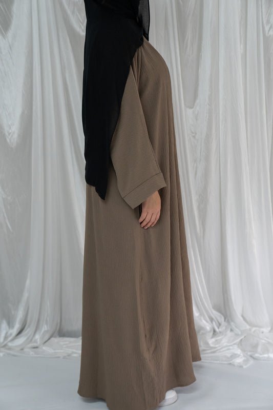 Crinkle Abaya Two-Piece | Latte