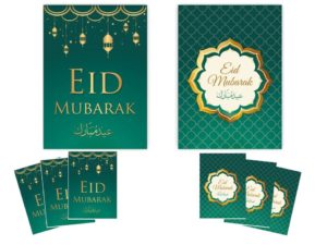 6 pack of Eid Mubarak Cards | Green & Gold