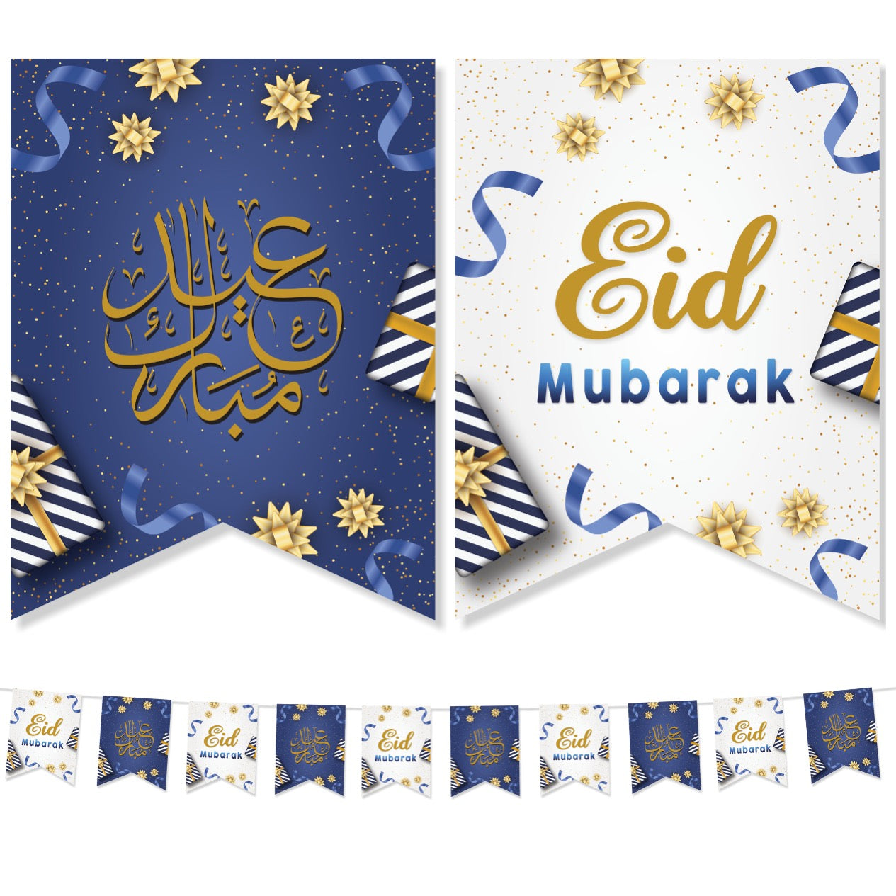 Confetti Eid Mubarak Flags | Blue & White