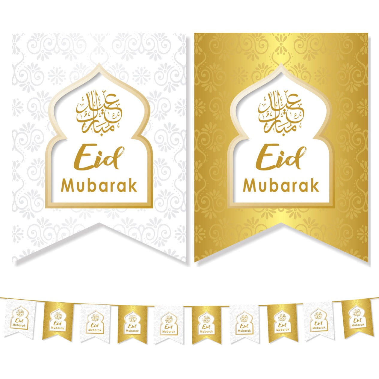 Dome Eid Mubarak Flags | White & Gold