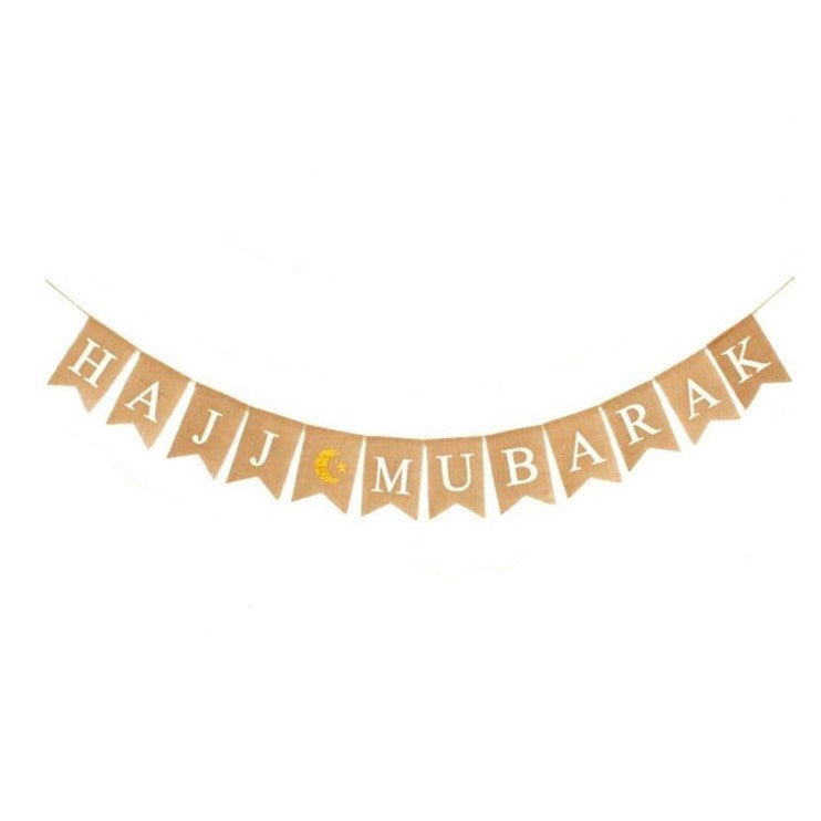 Hajj Mubarak Burlap Flags