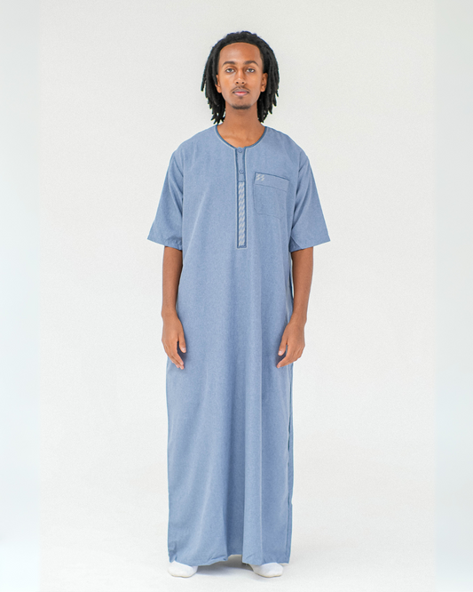Linen Short Sleeve Thobe | Light Blue
