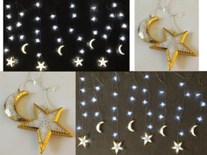 8 Gold Rim Moon & Star with 32 Extra Stars Lights