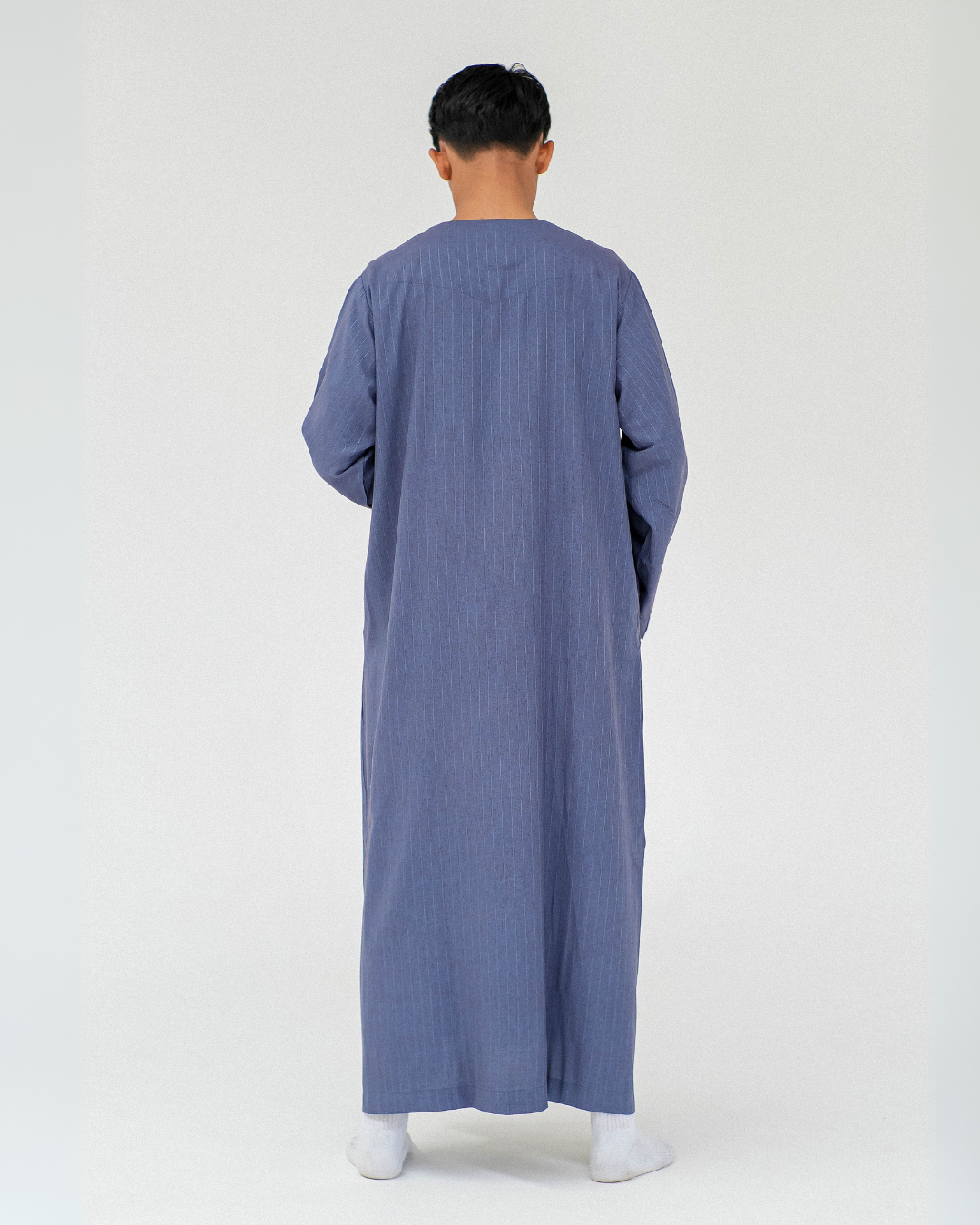 Stripe Omani Long Sleeve Thobe | Dark Blue