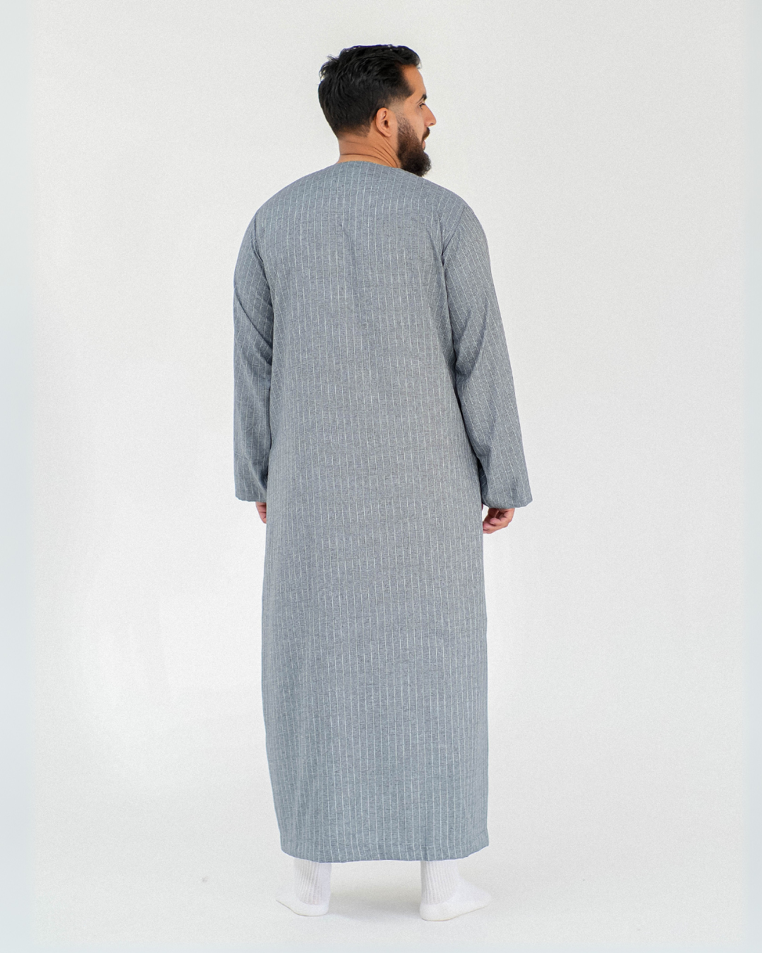 Stripe Omani Long Sleeve Thobe | Dark Grey