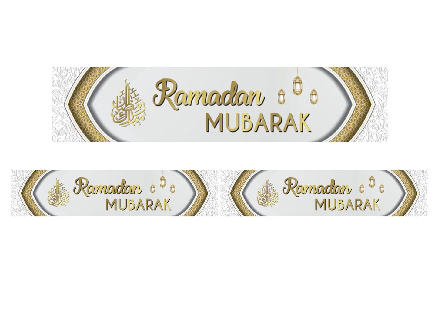 Ramadan Mubarak Double Banner | White & Gold Arch