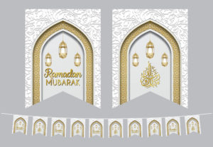 Ramadan Mubarak Flags | White & Gold Arch