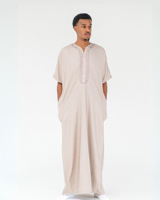 Premium Moroccan Short Sleeve Thobe | Sand