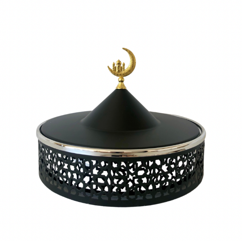 Traditional Large Serving Tray - Black & Silver