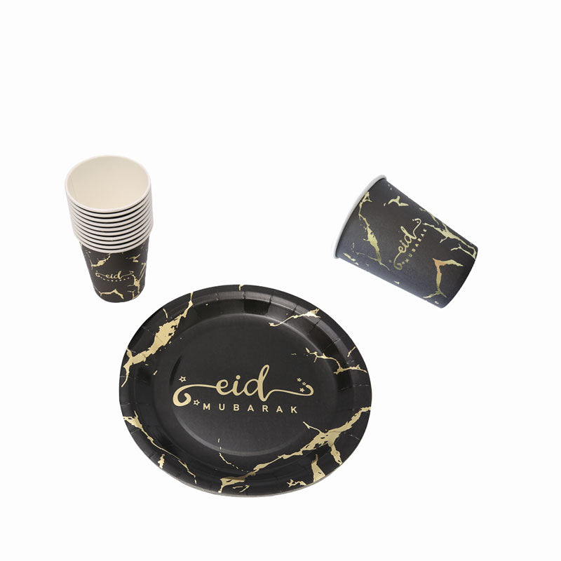 10 pack of Eid Mubarak Paper Plates | Black Marble