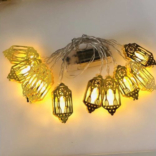 10pc Hanging Lantern Battery Lights | Gold