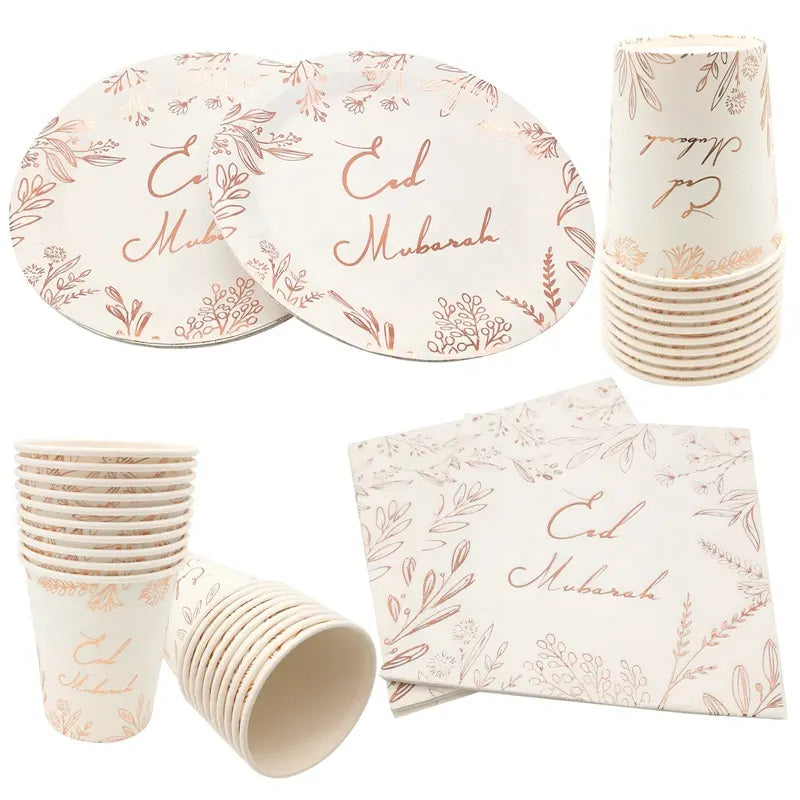 10 pack of Eid Mubarak Paper Plates | Rose Gold Leaf