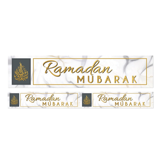 Marble Ramadan Mubarak Double Banner | Silver & Black