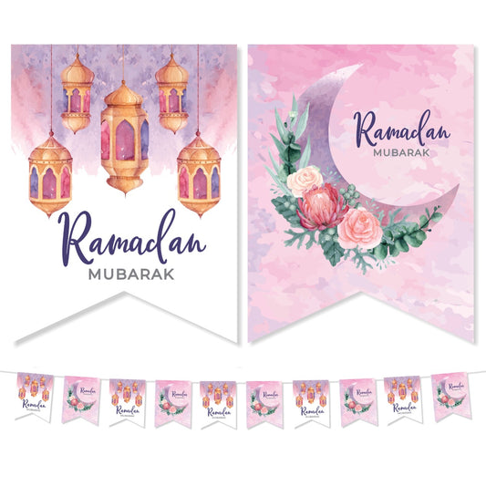 Crescent Watercolour Ramadan Mubarak Flags