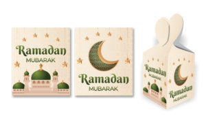 5 pack of Ramadan Mubarak Gift Boxes | Cream & Green