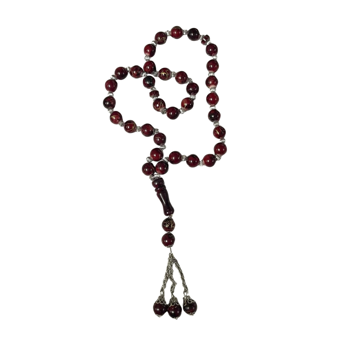33 Beads | Maroon & Silver
