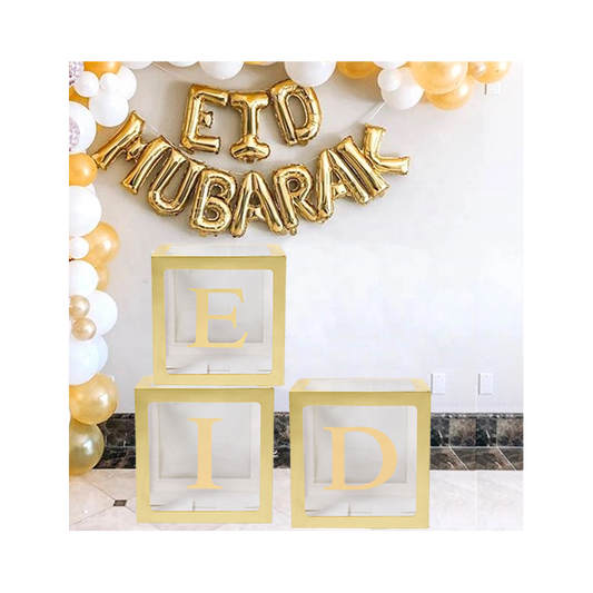 Eid Mubarak Balloon Boxes | Gold & Transparent