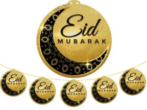 5pc Large Crescent Eid Mubarak Circle Garland | Gold & Black