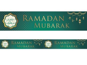 Arabesque Ramadan Mubarak Double Banner | Green & Gold