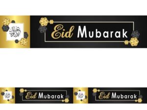 Eid Mubarak Flowers Double Banner | Black & Gold