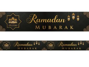 Arabesque Ramadan Mubarak Double Banner | Black & Gold
