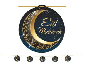 5pc Large Crescent Eid Mubarak Garland | Black