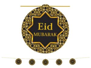5pc Large Eid Mubarak Arabesque Garland | Black & Gold