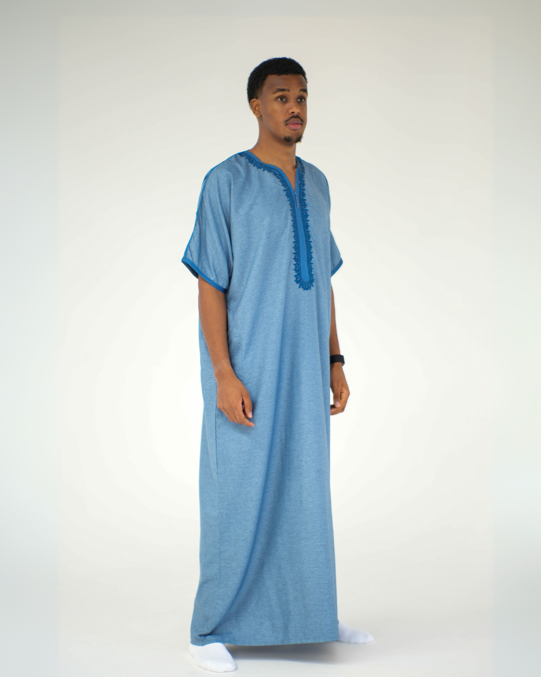 Premium Moroccan Short Sleeve Thobe | Blue