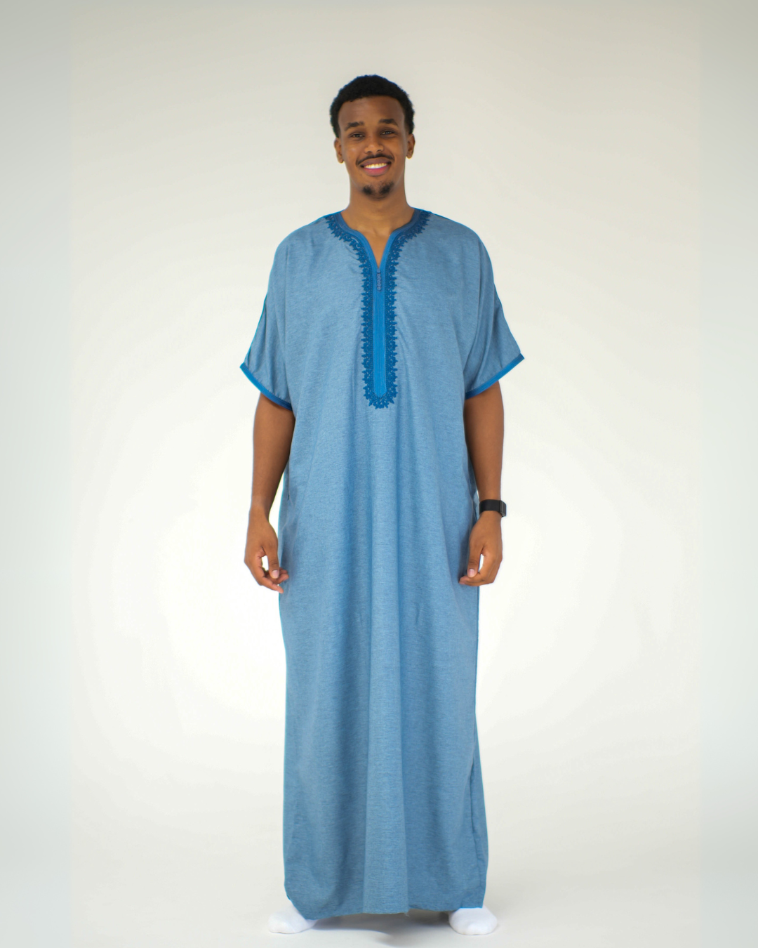Premium Moroccan Short Sleeve Thobe | Blue
