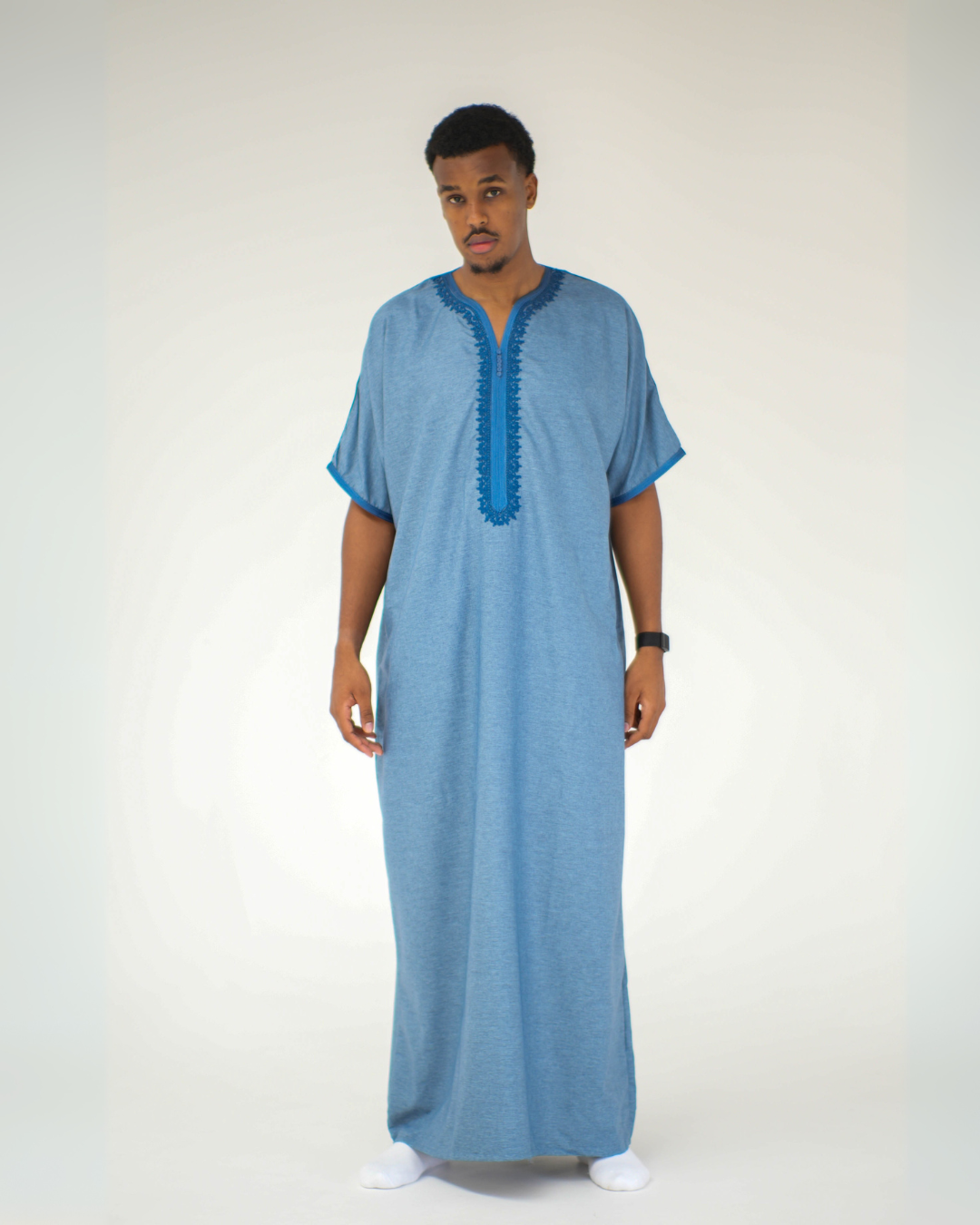 Premium Moroccan Short Sleeve Thobe | Blue