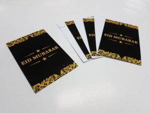 4 Pack of Eid Mubarak Cards | Black & Gold Trim