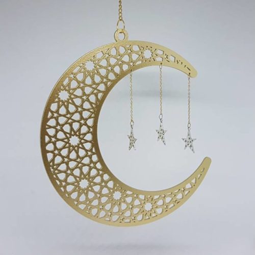 2D Hanging Crescent with Stars | Gold