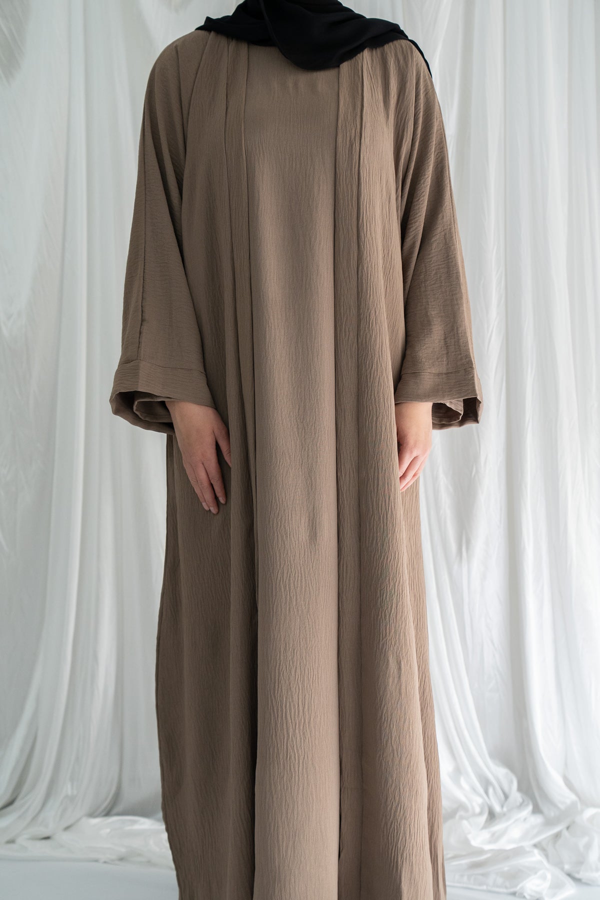 Crinkle Abaya Two-Piece | Latte