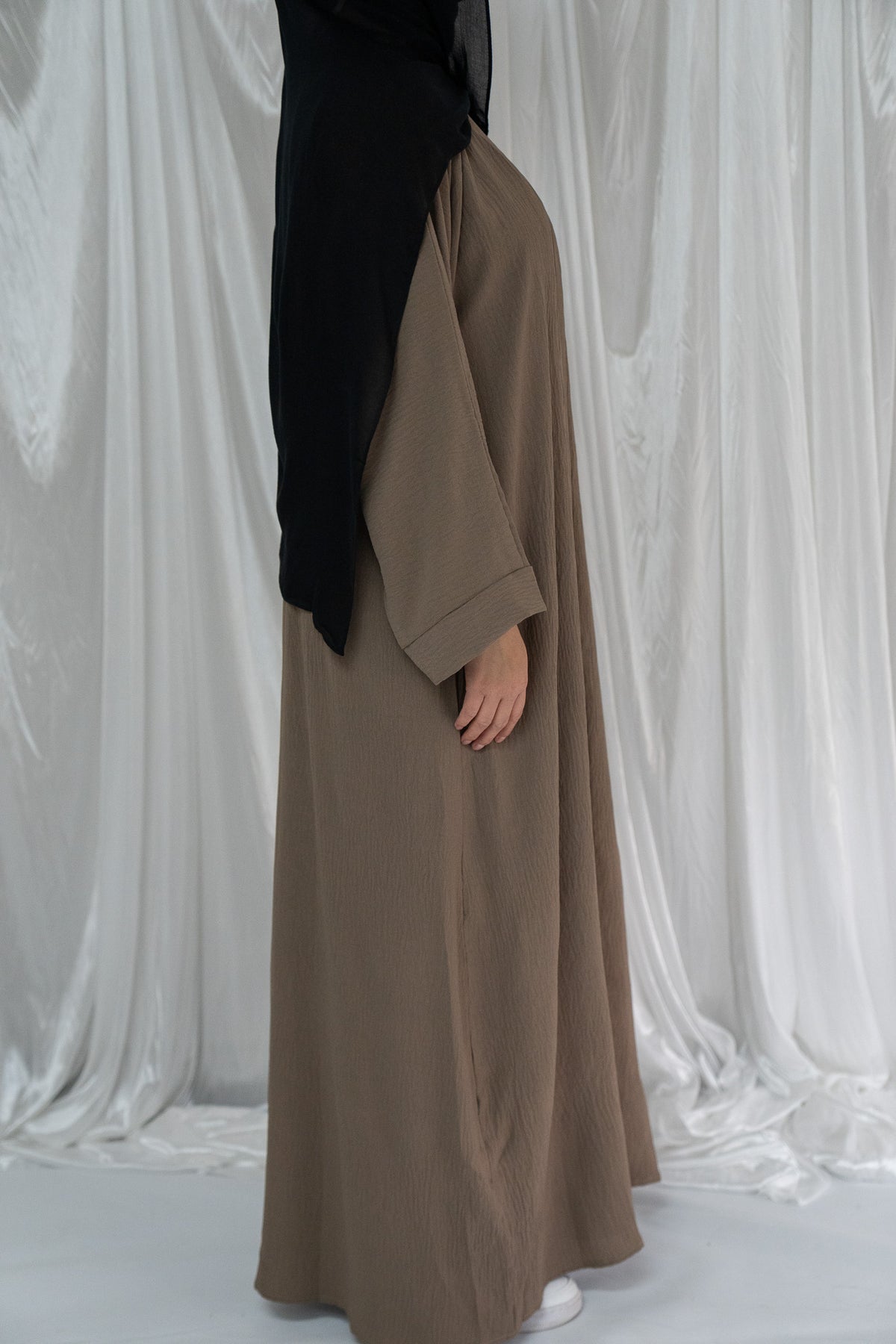 Crinkle Abaya Two-Piece | Latte