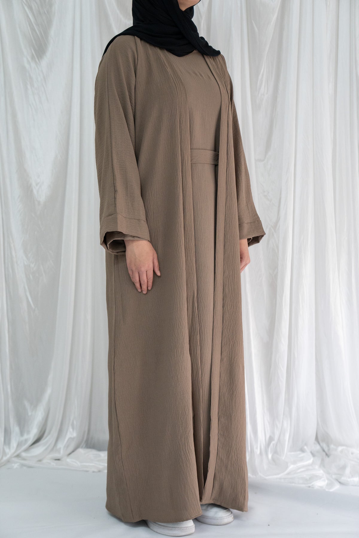 Crinkle Abaya Two-Piece | Latte