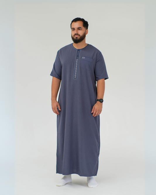 Linen Short Sleeve Thobe | Dark Blue