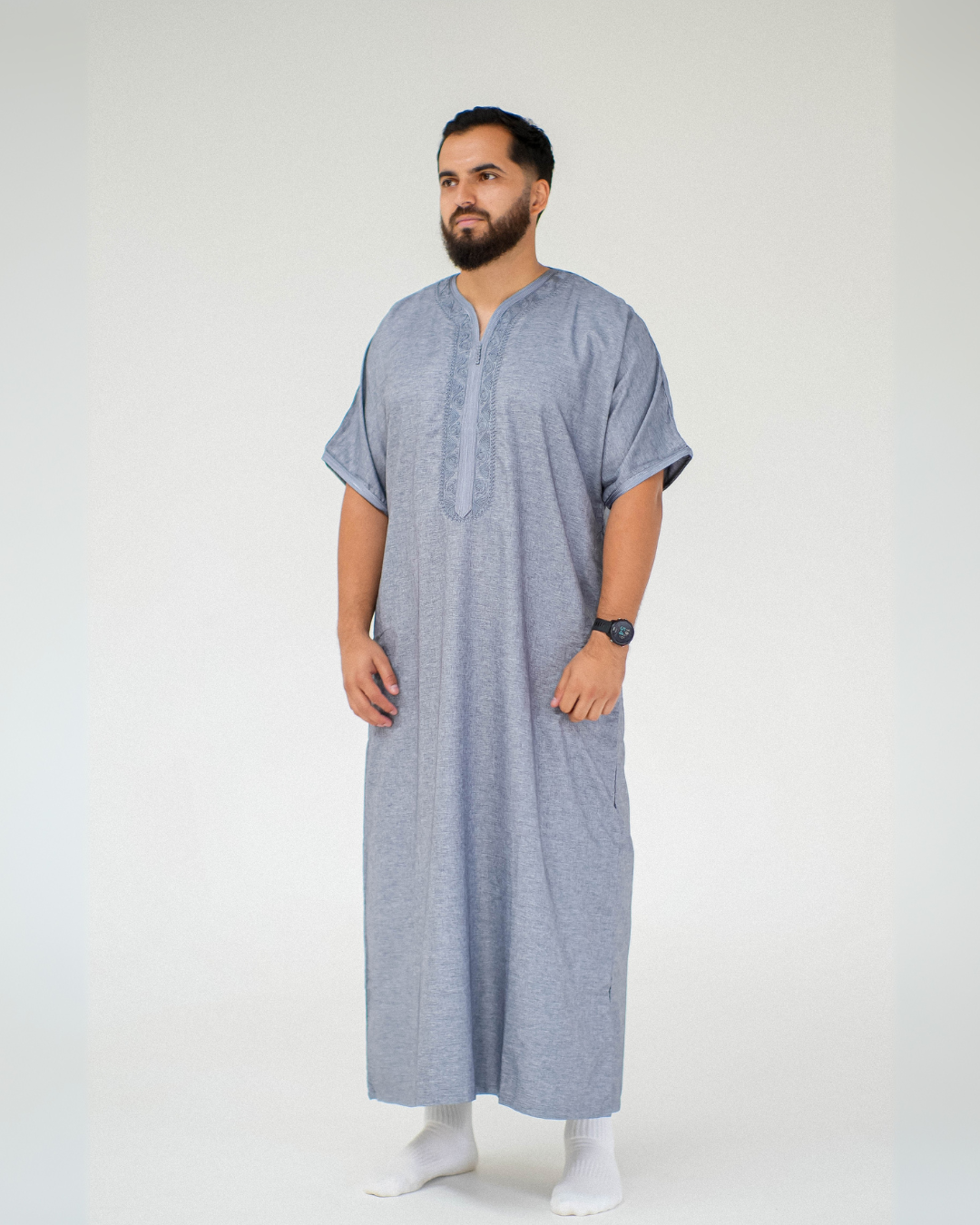 Premium Moroccan Short Sleeve Thobe | Grey