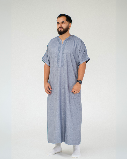 Premium Moroccan Short Sleeve Thobe | Grey