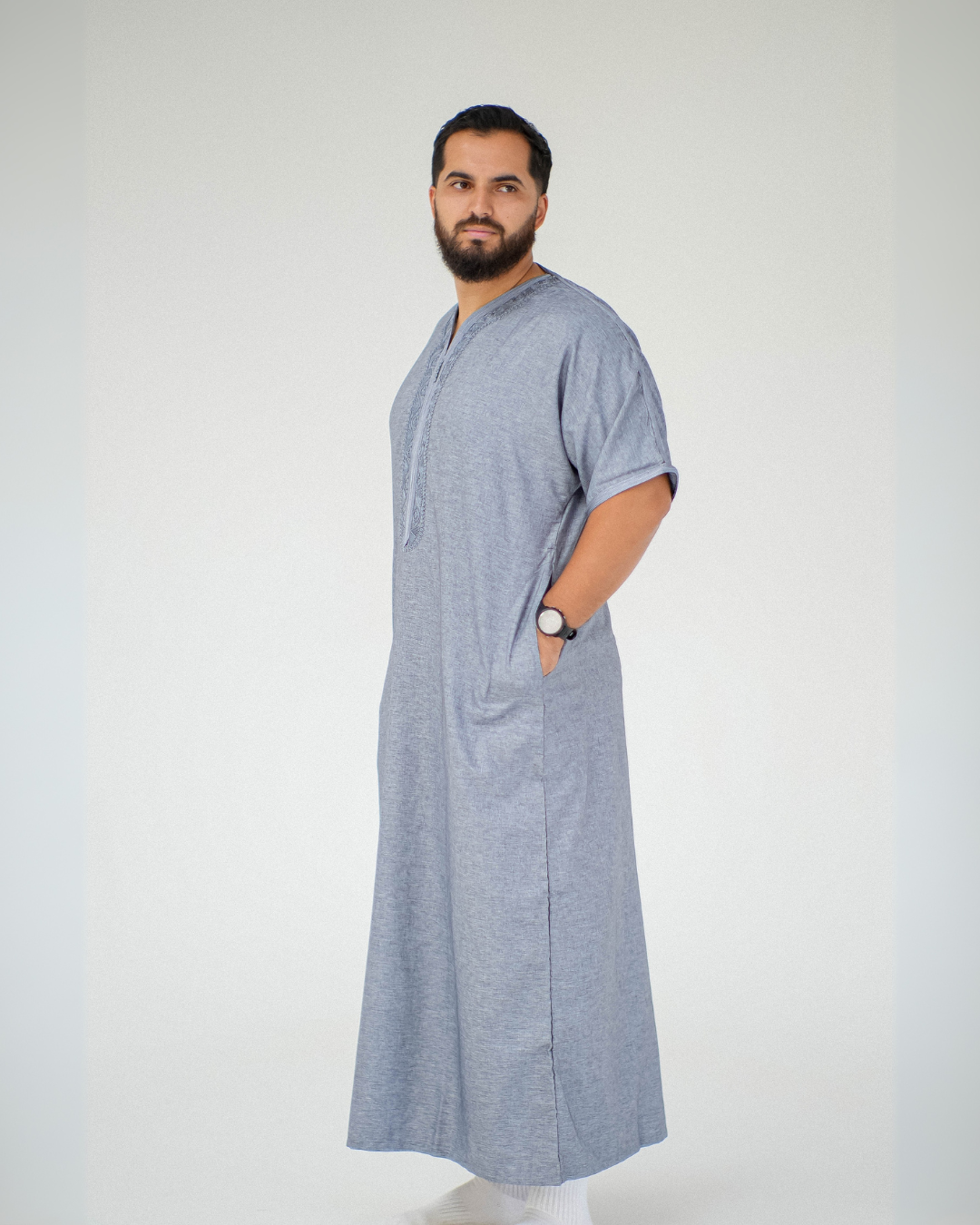 Premium Moroccan Short Sleeve Thobe | Grey