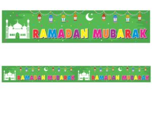 Mosque Ramadan Mubarak Double Banner | Green