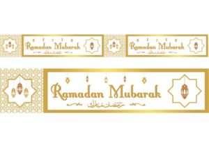 Lantern Double Banner Ramadan Mubarak | Gold & White