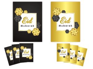 6 pack of Eid Mubarak Flower Cards | Black & Gold