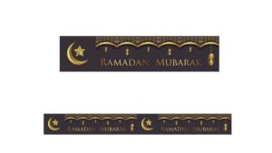 Ramadan Mubarak Curve Double Banner | Black & Gold