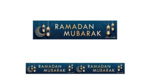 Ramadan Mubarak Double Banner | Navy & Gold
